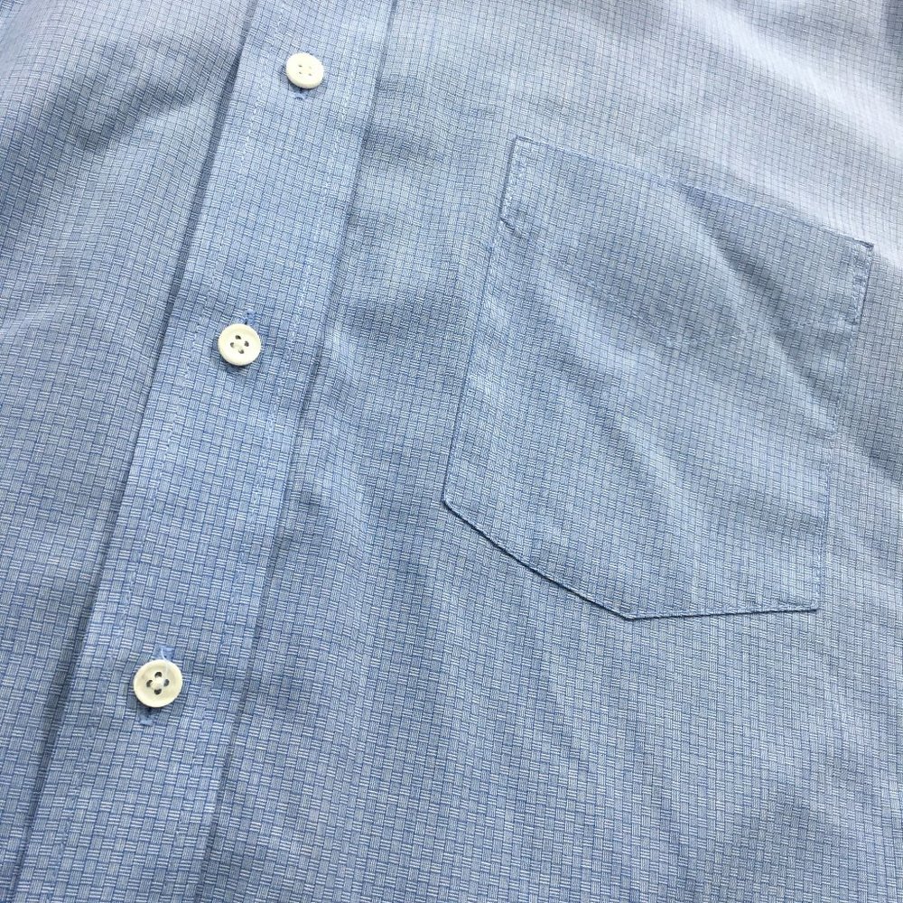 Stafford Mens 15 1/2 32 Blue Check Broadcloth Cotton Blend Long Sleeve Shirt - Picture 5 of 8